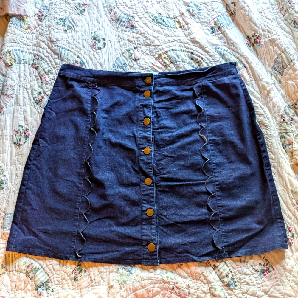 Eloquii Scallop Trim Denim Mini Skirt 20 2X Plus